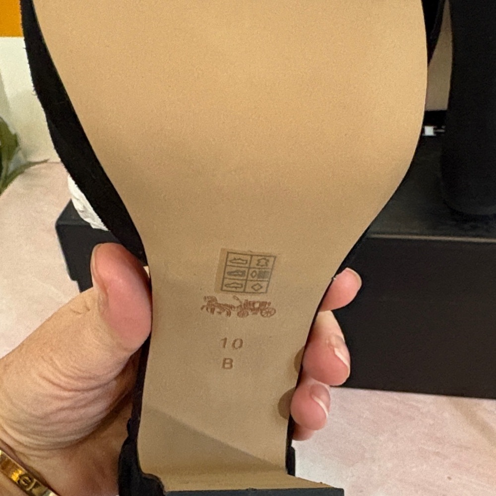 NIB Coach Chrystie Lux Suede Black Platform Ankle Strap Heels - Picture 10 of 16